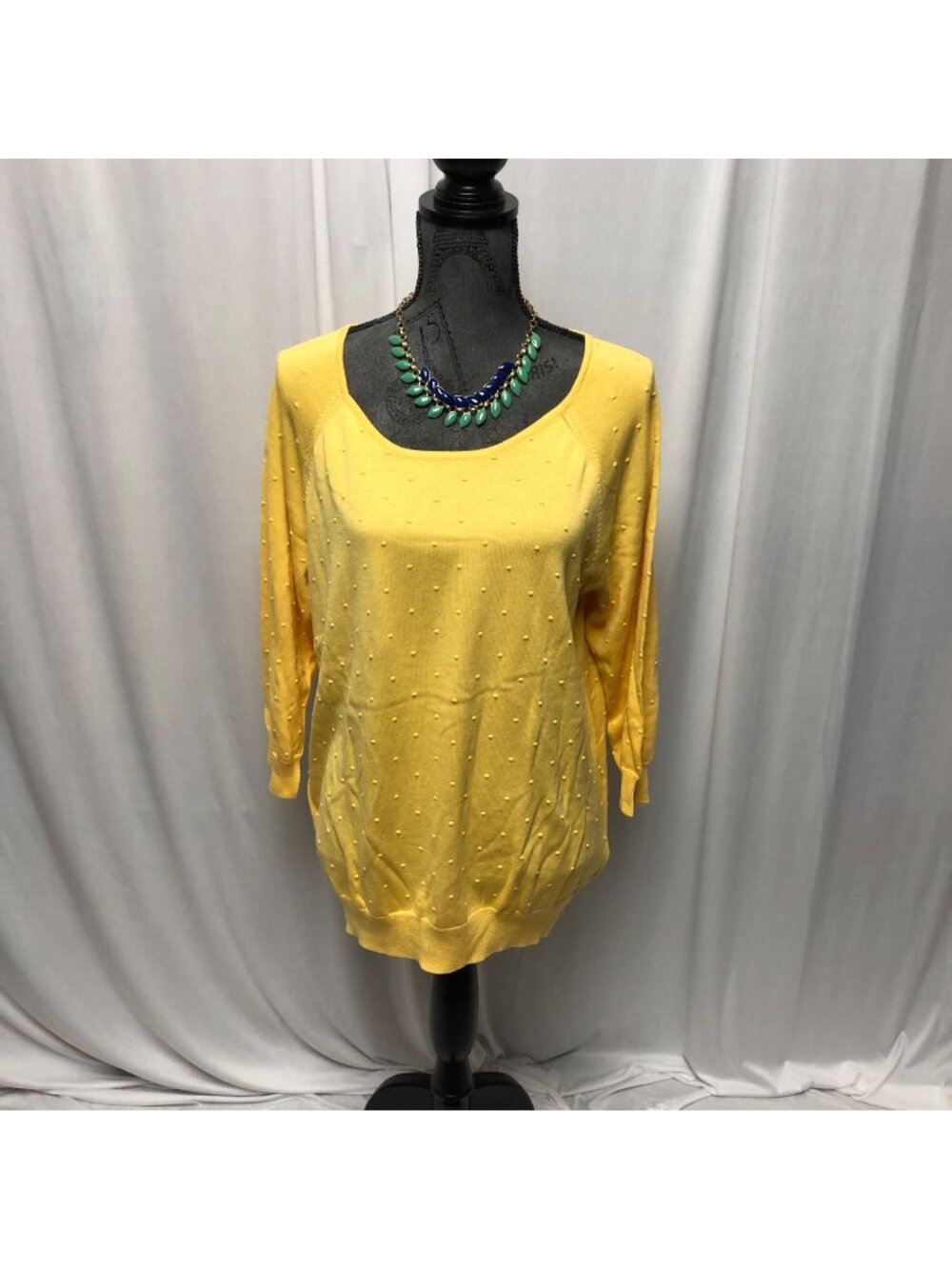 Basic Editions Sweater Womens Size XXL Yellow Polka Dot Casual Sleeve Comfy NEW
